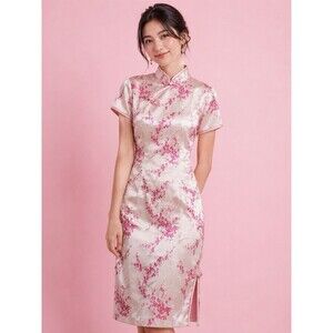 Shanghai Story Cheongsam Dress Pink With Cherry Blossom Size XL New